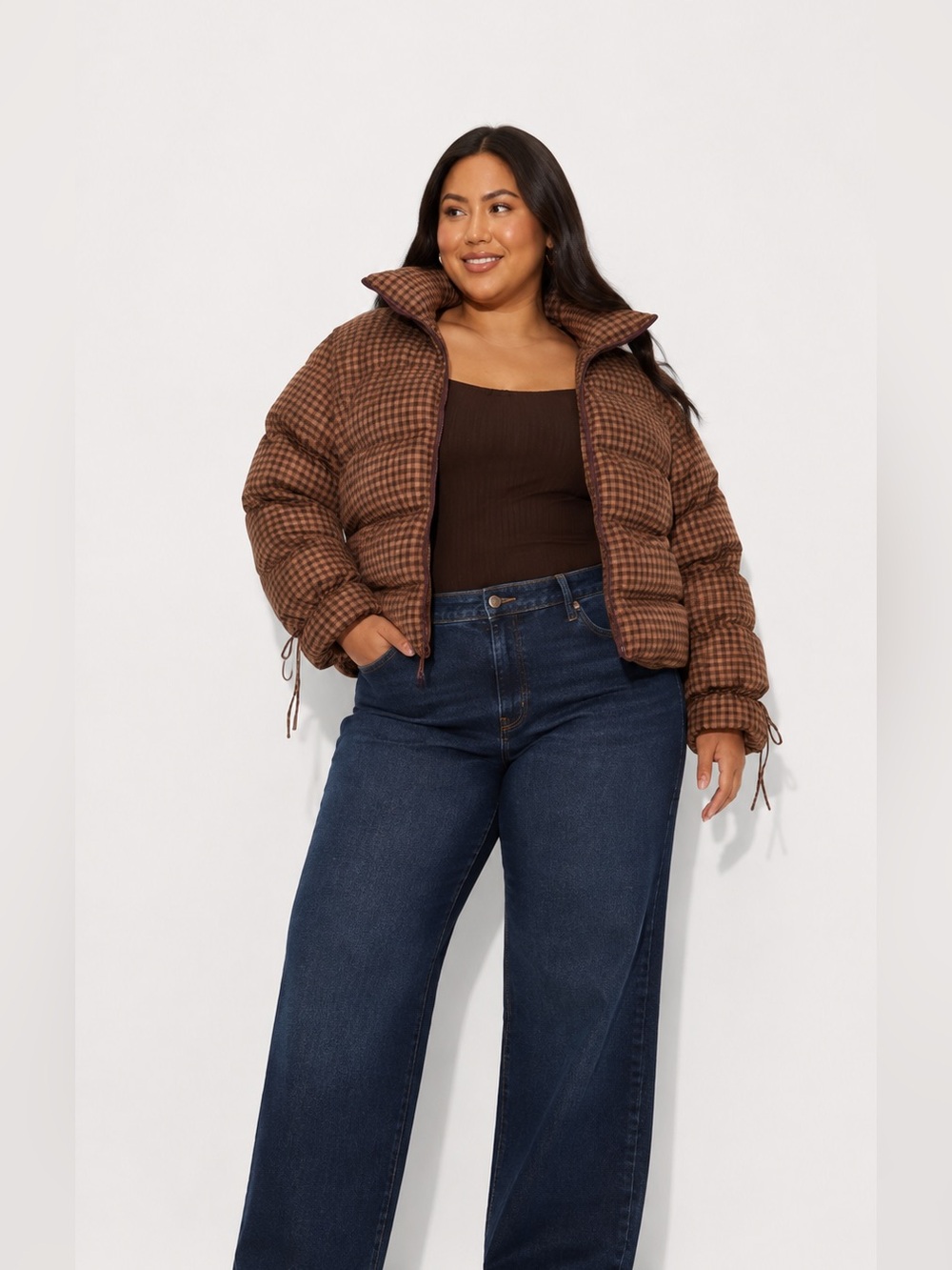 wild fable Burgundy Plaid Puffer Jacket